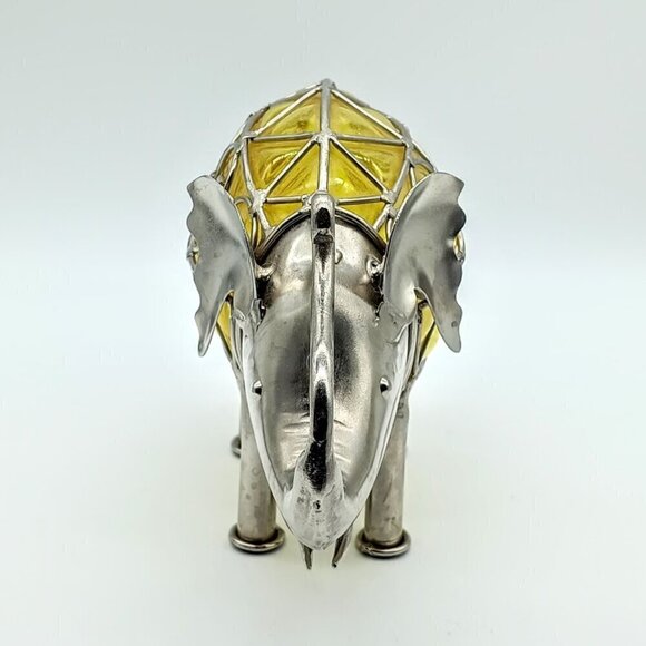 Vintage Golden Amber Glass Silver Metal Caged Elephant - Picture 3 of 10